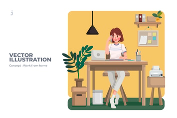 Work From Home - Vector Illustration 