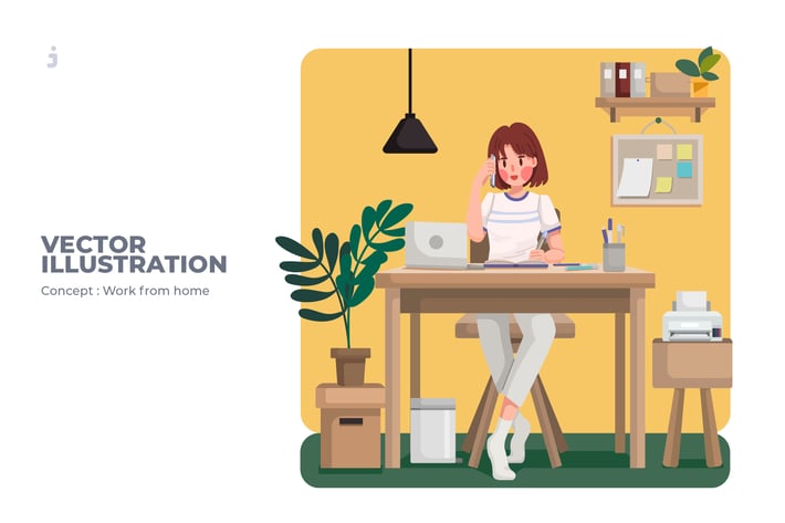 Work From Home - Vector Illustration 