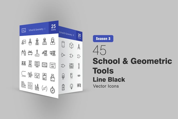 45 School and Geometric Tools Line Icons