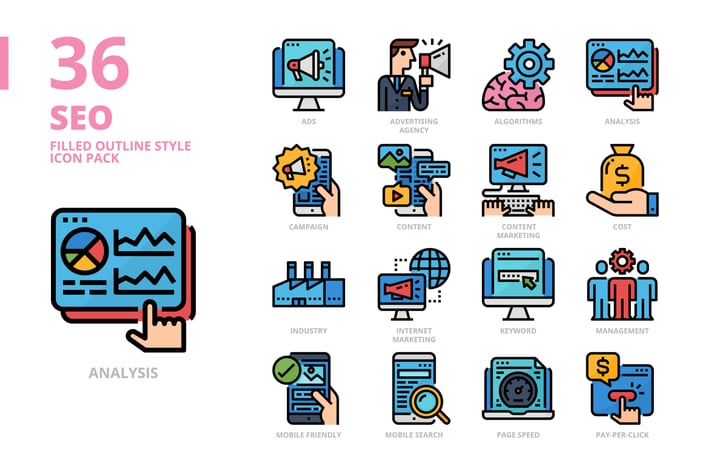 SEO Filled Outline Style Icon Set