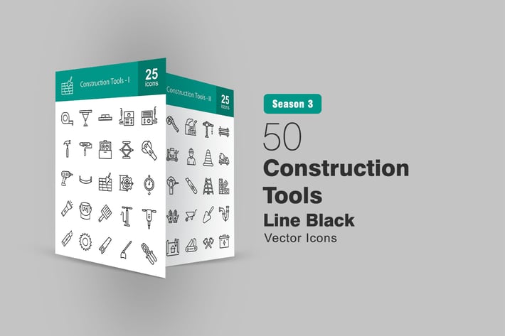 50 Construction Tools Line Icons