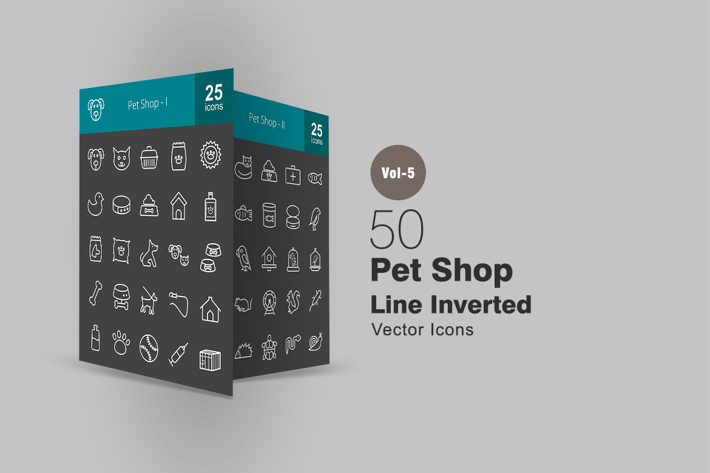 50 Pet Shop Line Inverted Icons