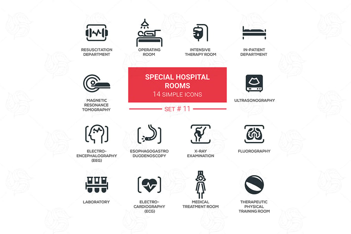 Special hospital rooms - simple thin line icons