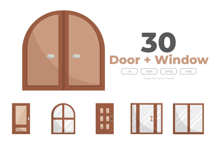 30 Doors and Windows Icons - FLAT