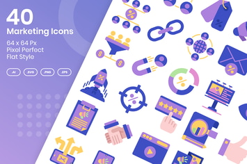 40 Marketing Icons Set - Flat