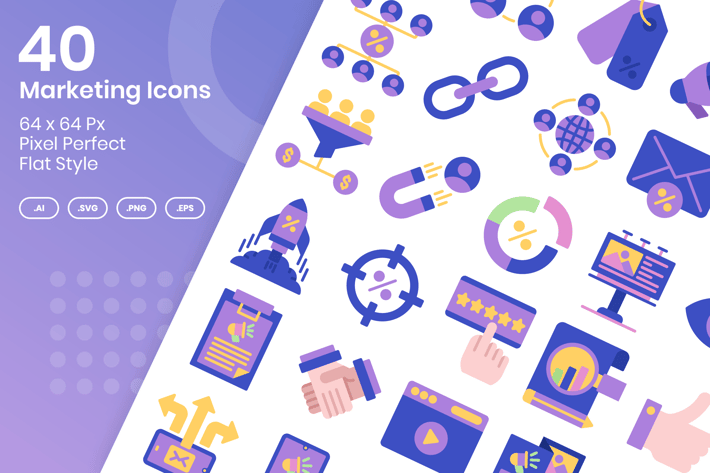 40 Marketing Icons Set - Flat