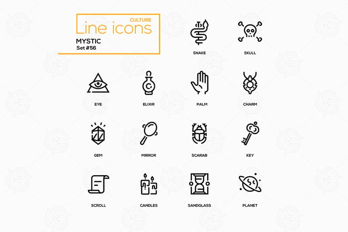 Culture theme, mystic - line design icons set