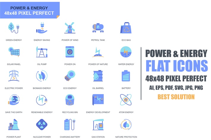Simple Set Power Industry and Energy Flat Icons