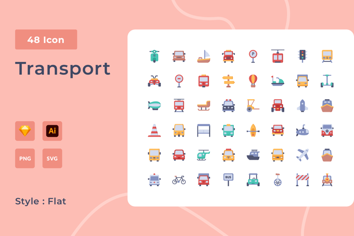 Transport Flat Style Icon Pack