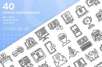 40 Online Learning Icons Set - Line
