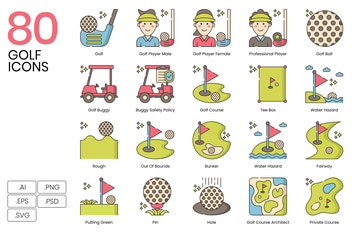 80 Golf Line Icons