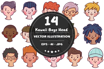 Kawaii Boys Head Doodle Set