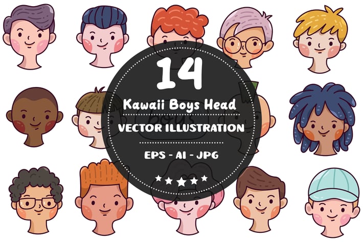 Kawaii Boys Head Doodle Set