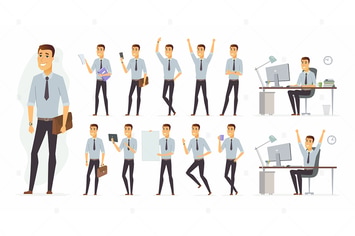 Cheerful businessman - cartoon character set