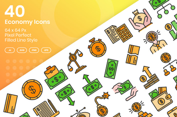 40 Economy Icons Set - Filled Line