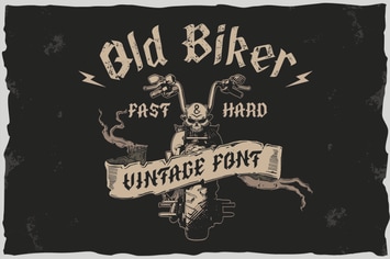 Old Biker. Gothic style vintage label font.