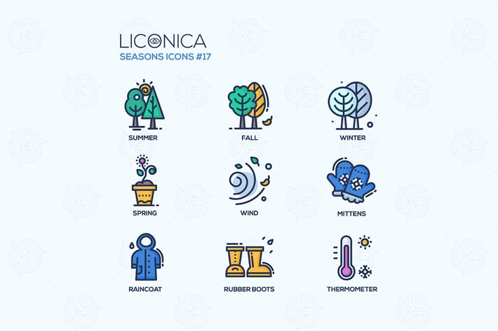 Seasons - colored modern line icons set