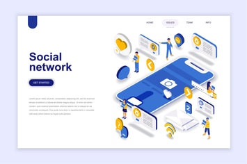 Social Network Isometric Landing Page