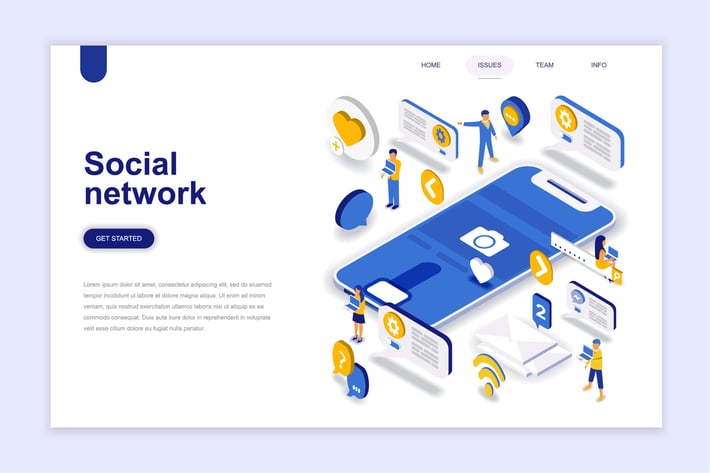 Social Network Isometric Landing Page