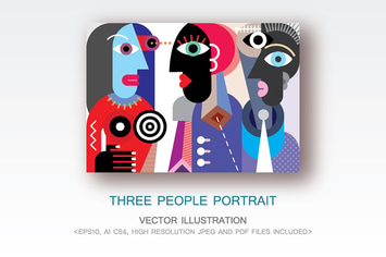 Three People Portrait vector illustration