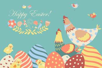 Easter chicken with easter eggs. Vector