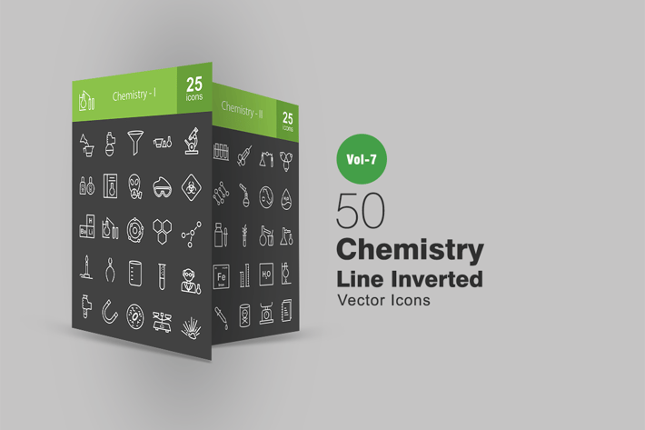 50 Chemistry Line Inverted Icons