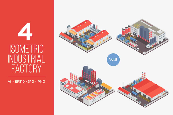 Isometric Industrial Factory Vector Set 5