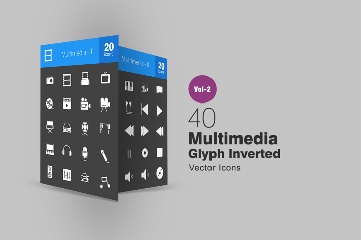 40 Multimedia Glyph Inverted Icons