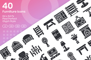 40 Furniture Icons Set - Glyph