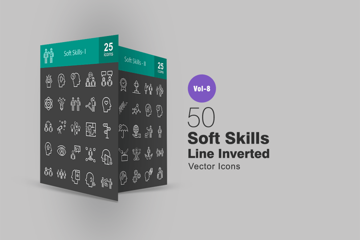 50 Soft Skills Line Inverted Icons