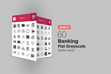 60 Banking Flat Greyscale Icons Season II