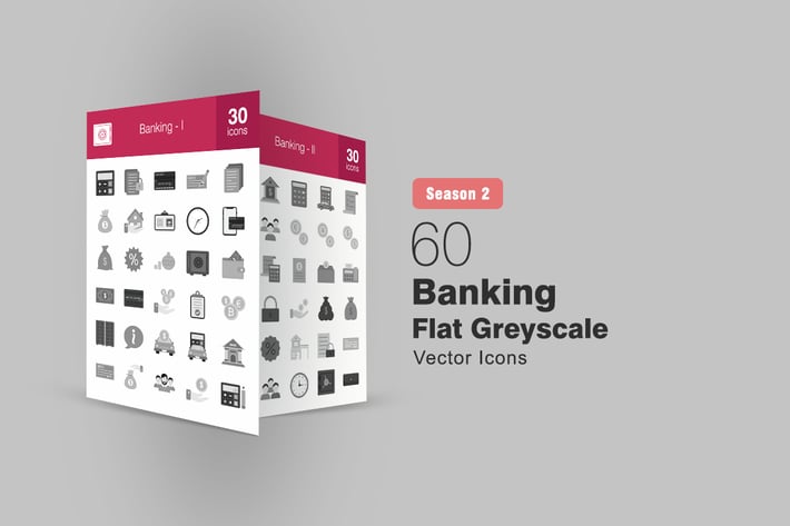 60 Banking Flat Greyscale Icons Season II