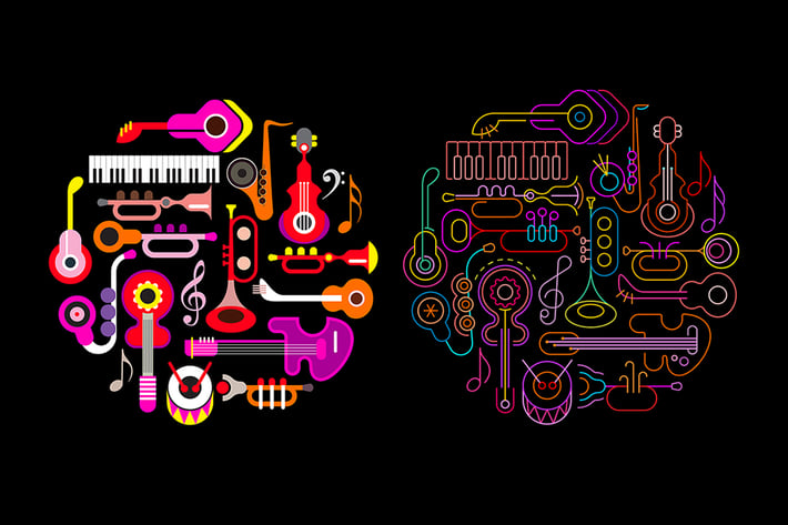 Musical Instruments Neon round shape vector design