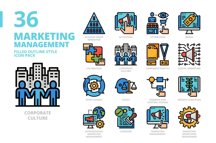 Marketing Management Filled Outline Style Icon Set