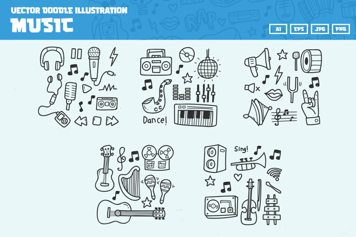 Music doodle icon collection