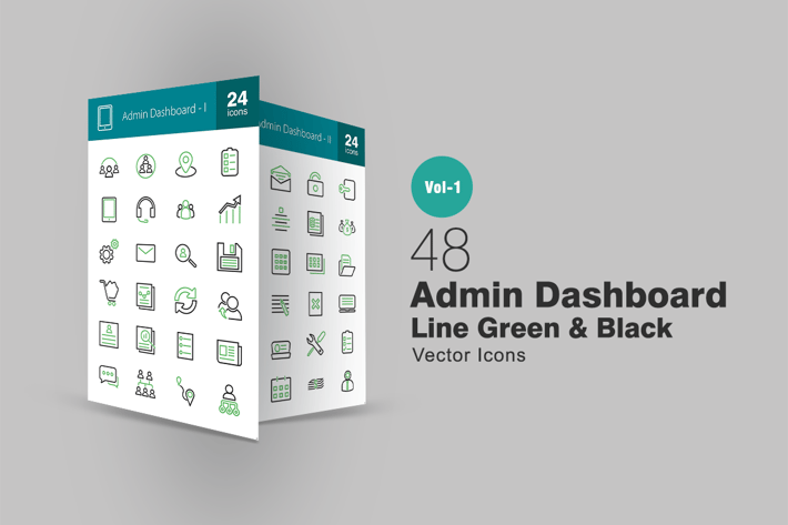 48 Admin Dashboard Line Green & Black Icons