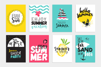 Set of hand drawn summer cards and banners