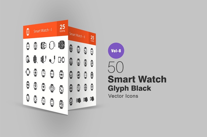 50 Smart Watch Glyph Icons