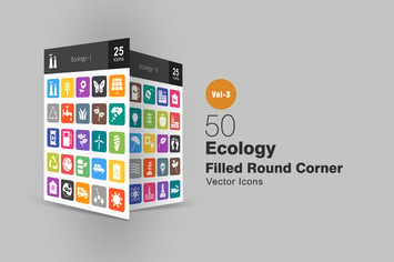 50 Ecology Flat Round Corner Icons