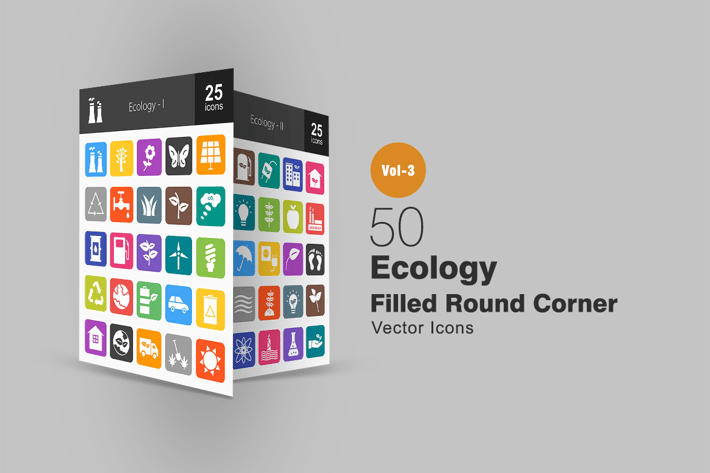 50 Ecology Flat Round Corner Icons