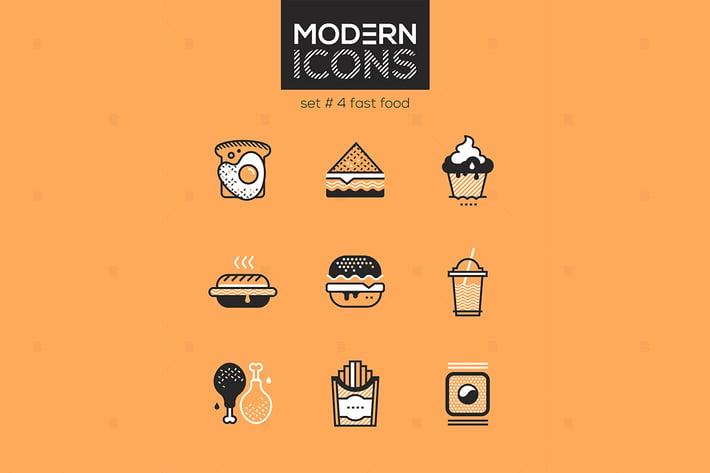 Fast food - set of line design style icons