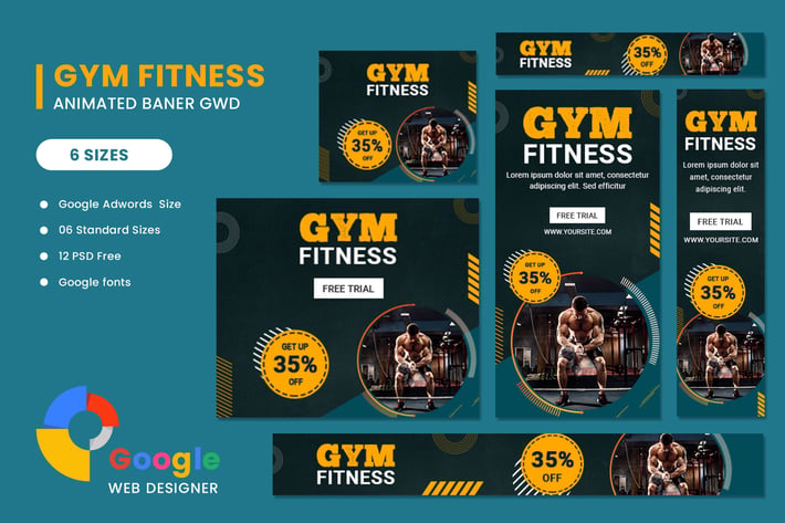 Gym Fitness Google Adwords HTML5 Banner Ads GWD