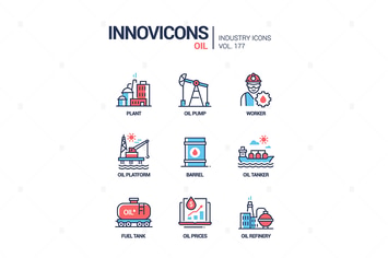 Oil industry - line design style icons set