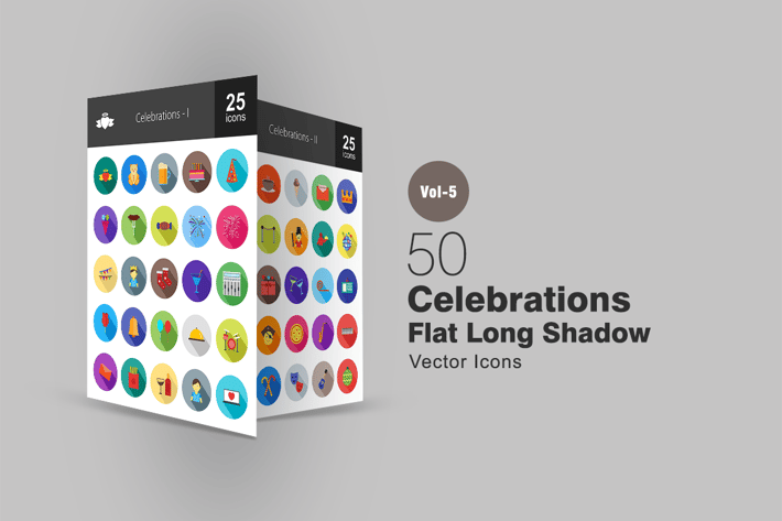 50 Celebrations Flat Shadowed Icons