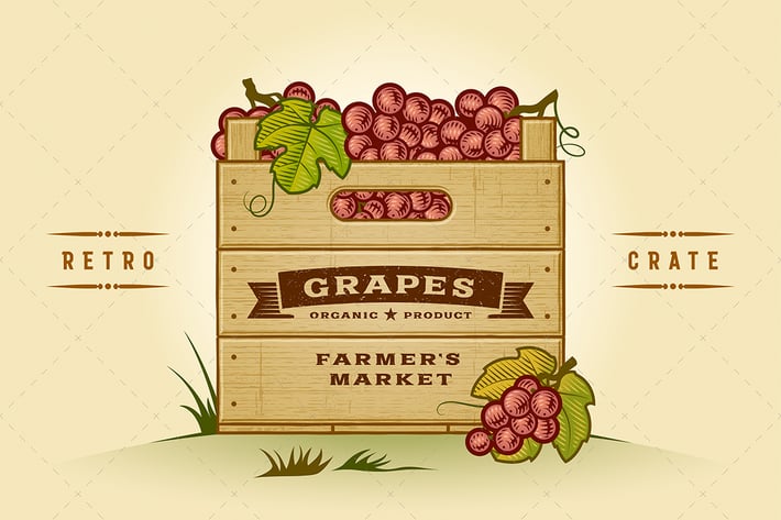 Retro Crate Of Grapes