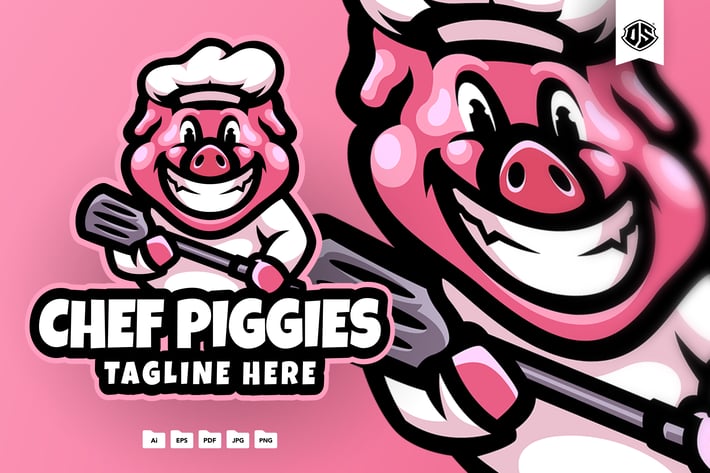 Chef Pig Cartoon Mascot Logo
