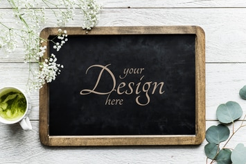 Aerial view of black board mockup