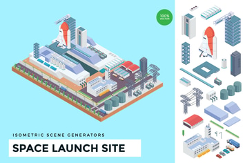 Isometric Space Launch Site Vector Scene Creator