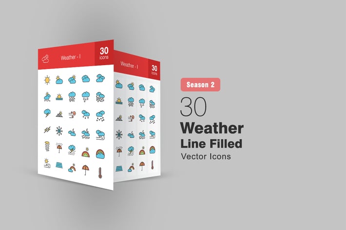 30 Weather Filled Line Icons Season II