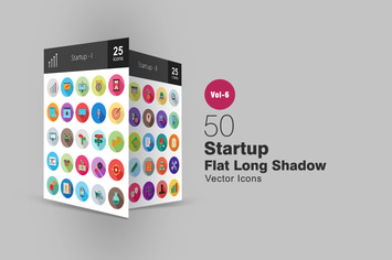50 Startup Flat Shadowed Icons
